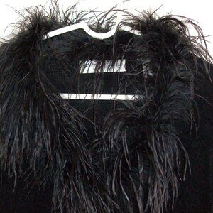 Valerie Stevens Petite Chenille Sweater with Ostrich Feather collar and cuffs PM